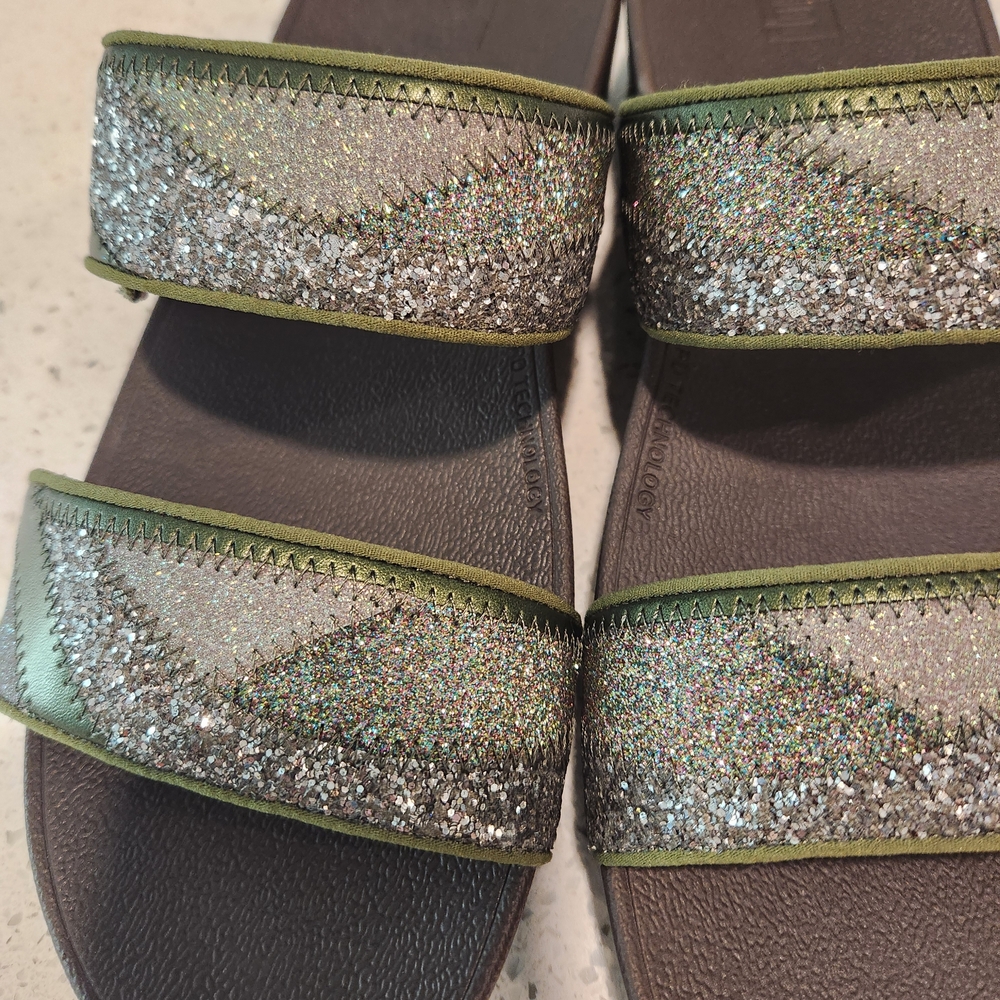 Fitflop Green and Silver Glitter Sandals
